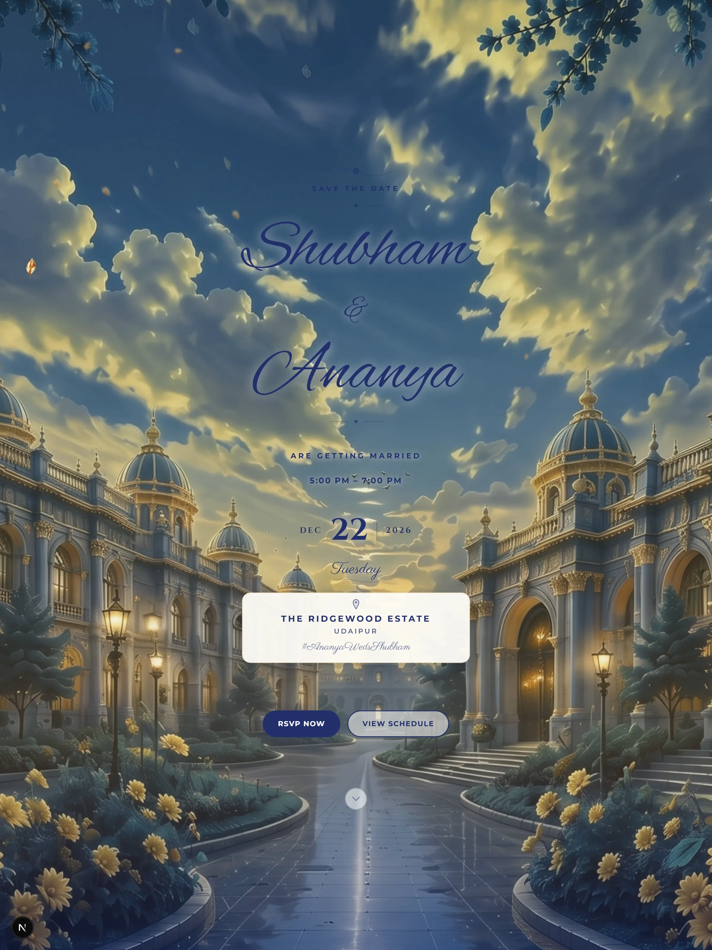 Azure Royale wedding invitation website template