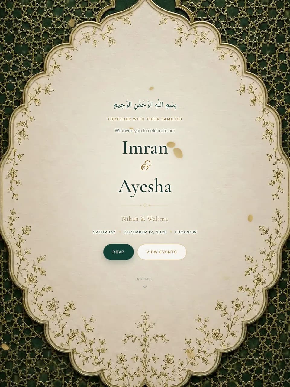 Emerald Qasr wedding invitation website template
