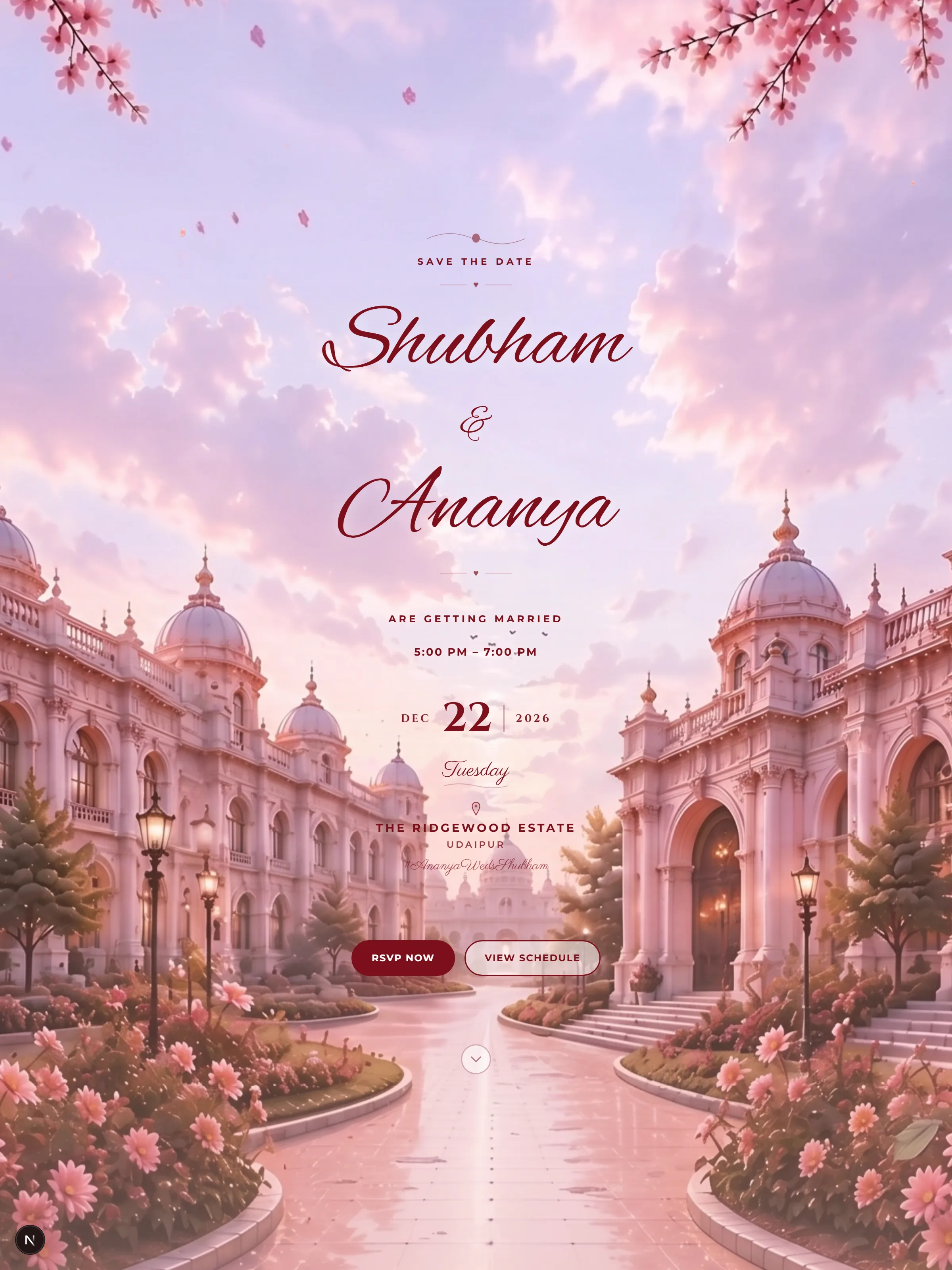 Royal Blush wedding invitation website template