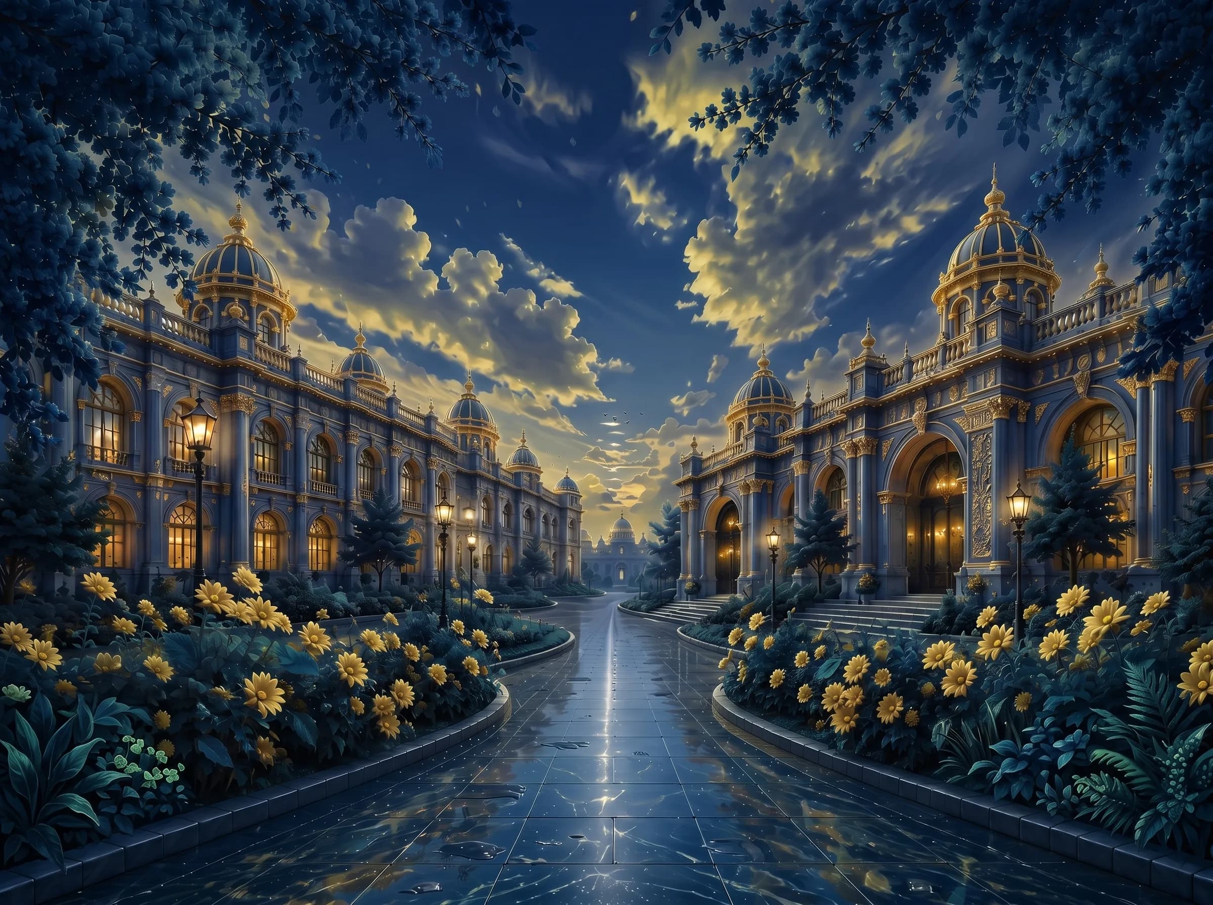 Azure Royale hero section background photo in a deep navy and gold tone